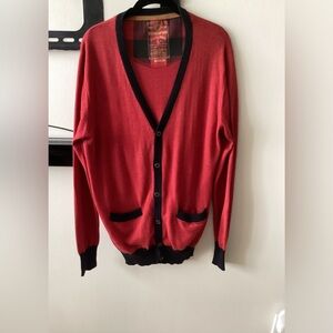 Ringspun Red  Cardigan Sweater Top Size L 50%cotton